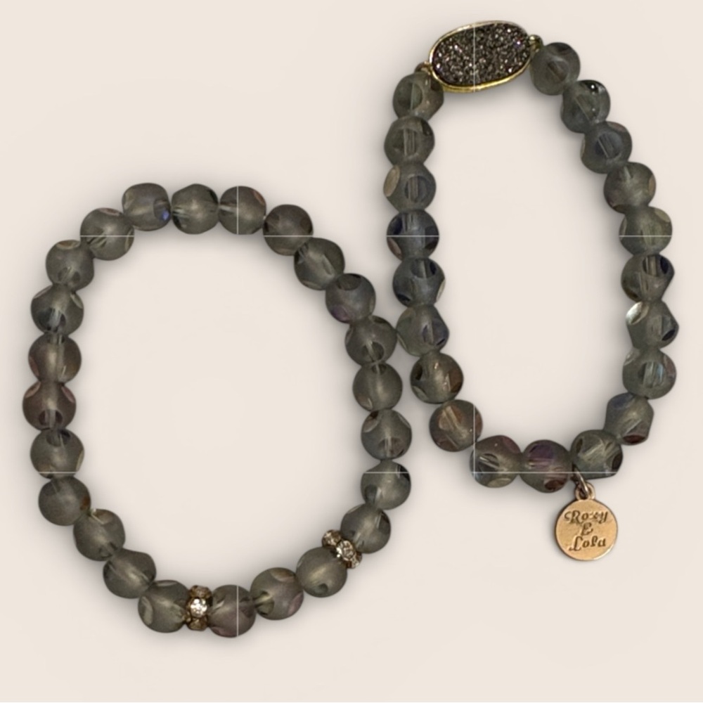Roxy & Lola Set of 2 Gray Beaded Druzy Stretch Bracelets EUC
